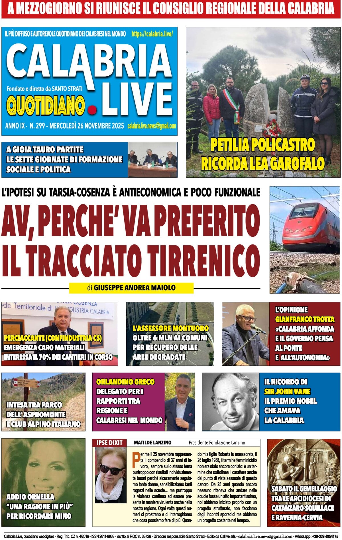 Prima Pagina Calabria Live 26/11/2025