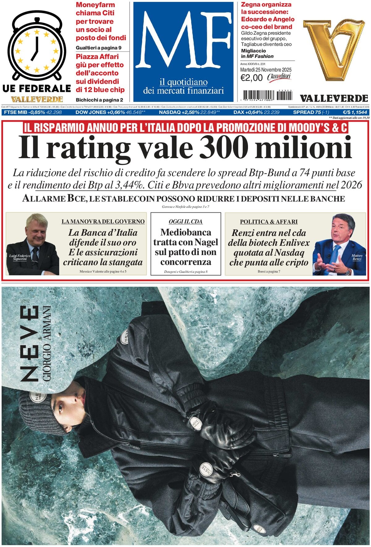 Prima Pagina MF Milano Finanza 25/11/2025