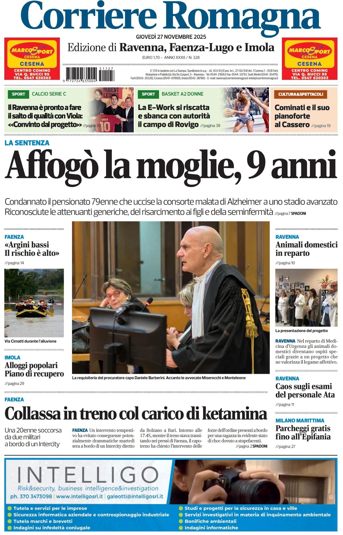 Prima Pagina Corriere Romagna (Ravenna e Imola) 27/11/2025