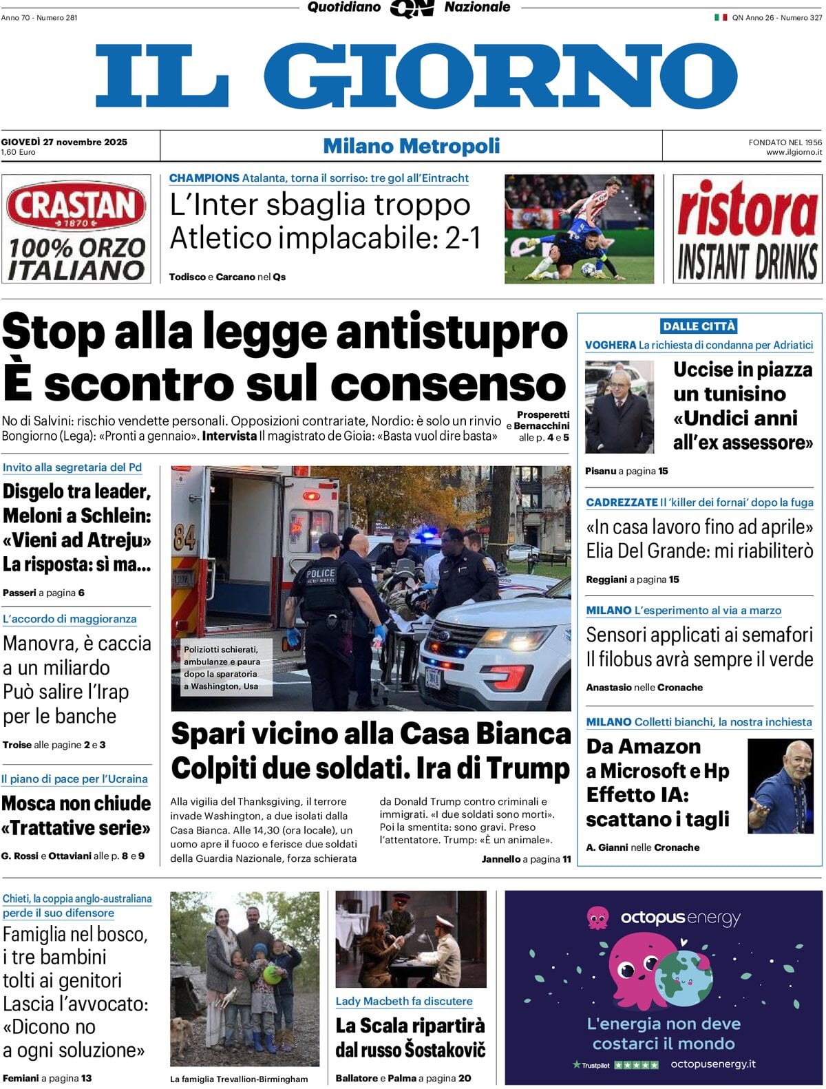 Prima Pagina Il Giorno (Milano Metropoli) 27/11/2025