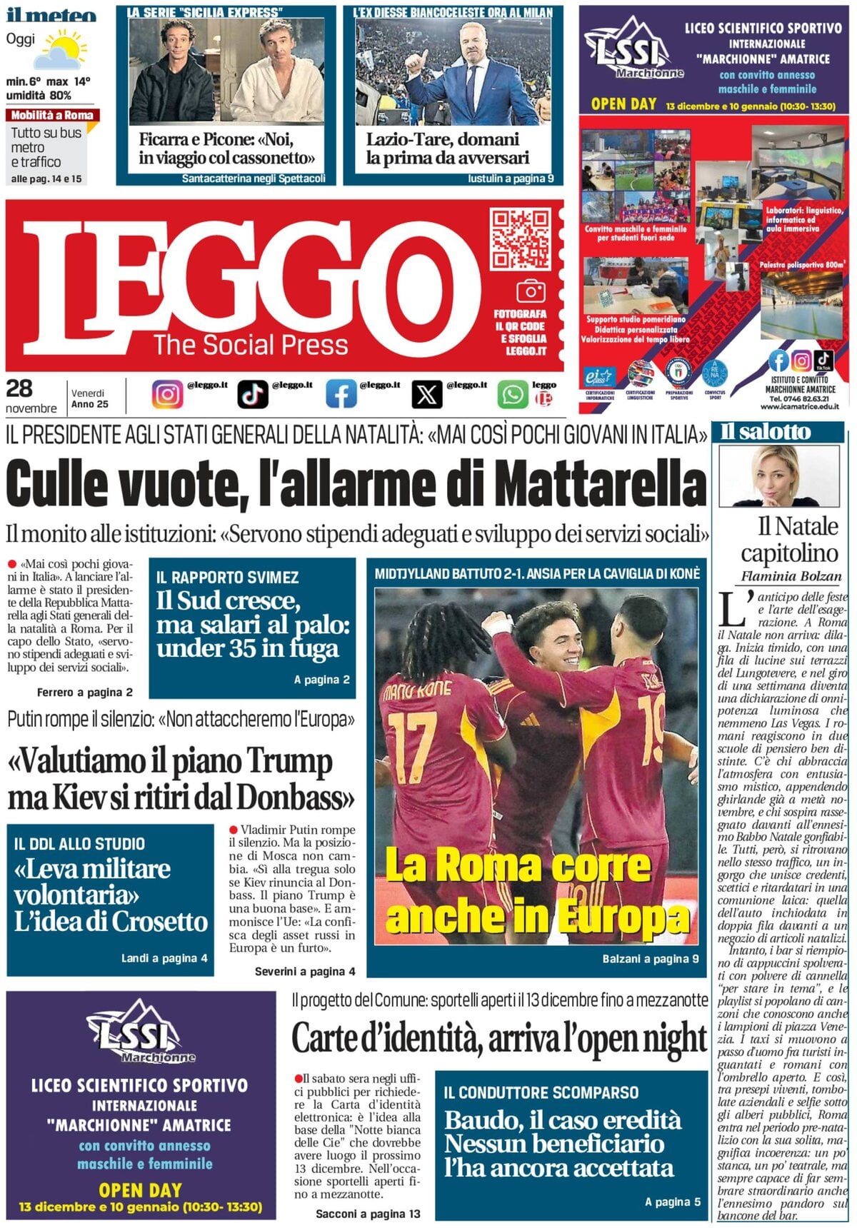 Prima Pagina Leggo (Roma) 28/11/2025