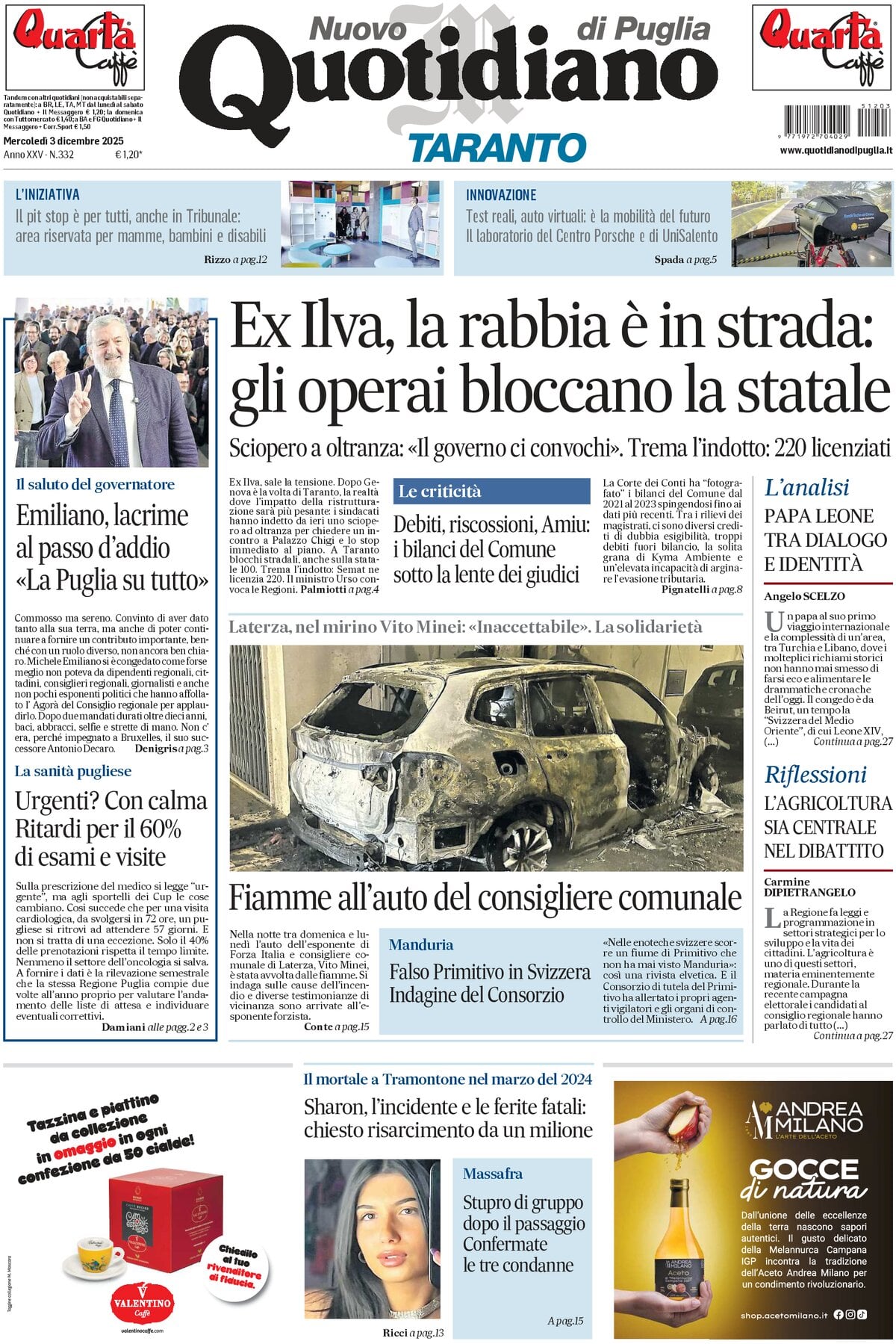 Prima Pagina Nuovo Quotidiano di Puglia (Taranto) 03/12/2025
