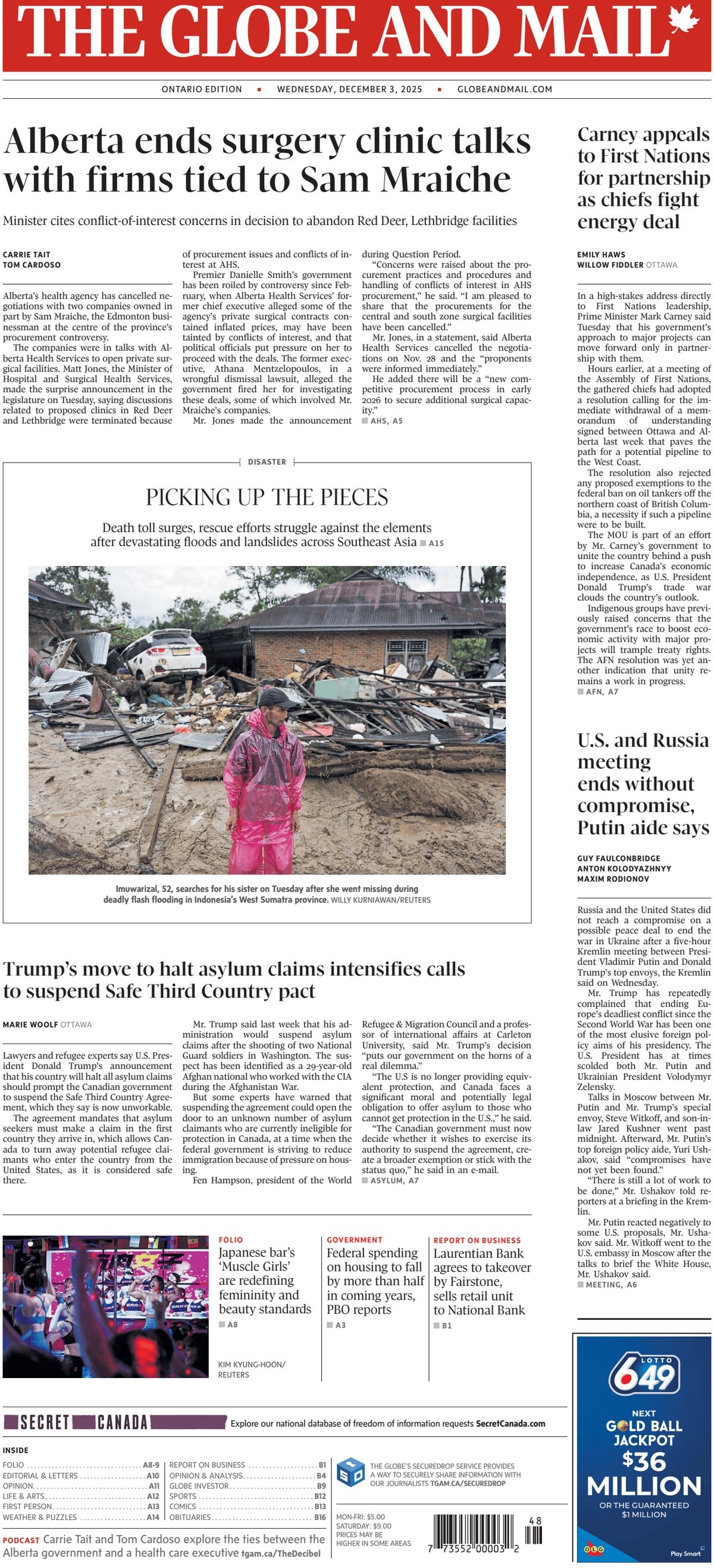 Prima Pagina The Globe and Mail 03/12/2025