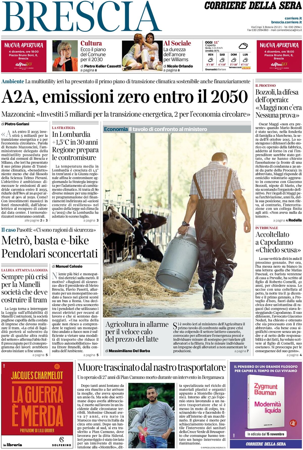 Prima Pagina Corriere della Sera (Brescia) 04/12/2025