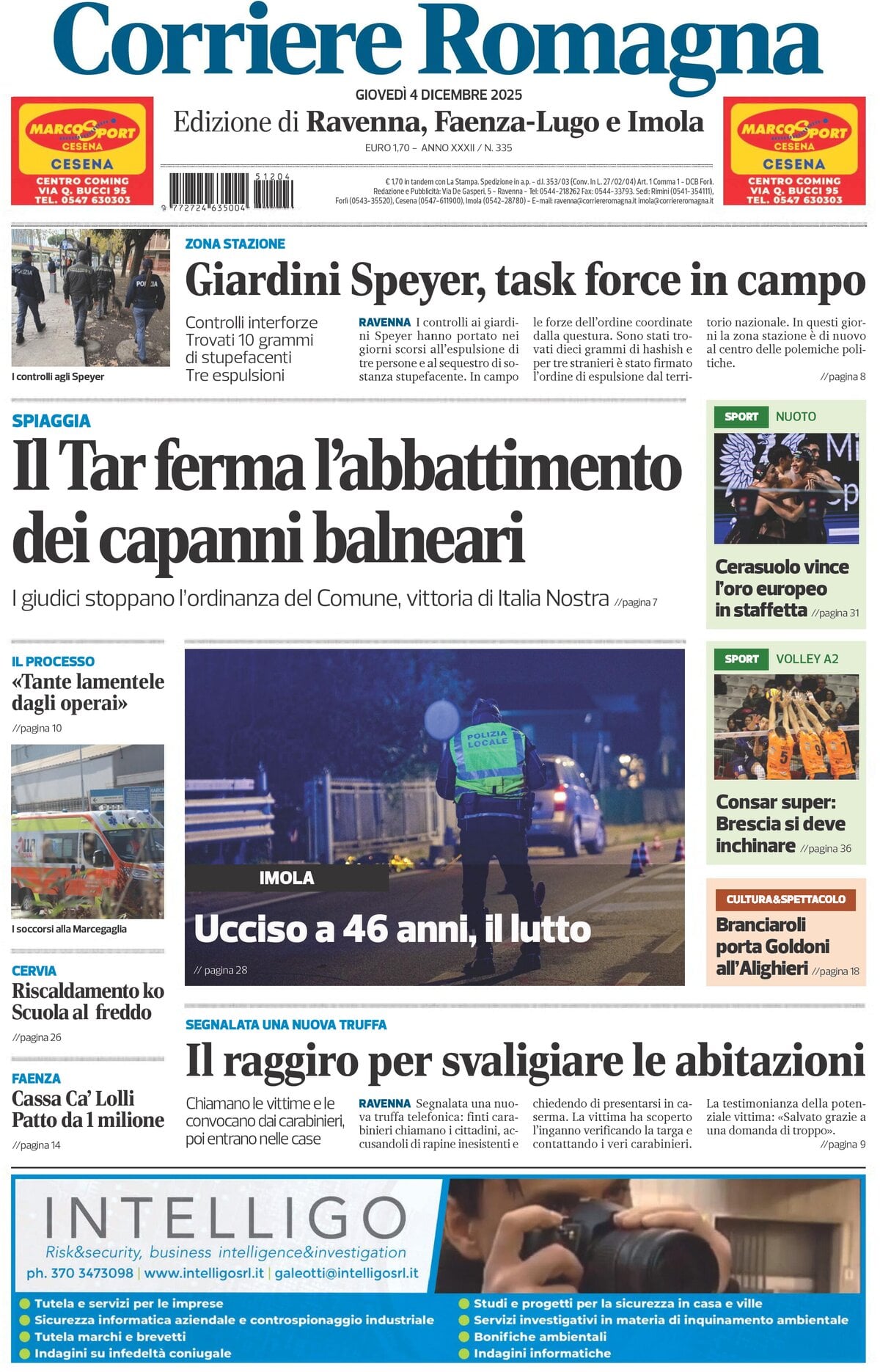 Prima Pagina Corriere Romagna (Ravenna e Imola) 04/12/2025