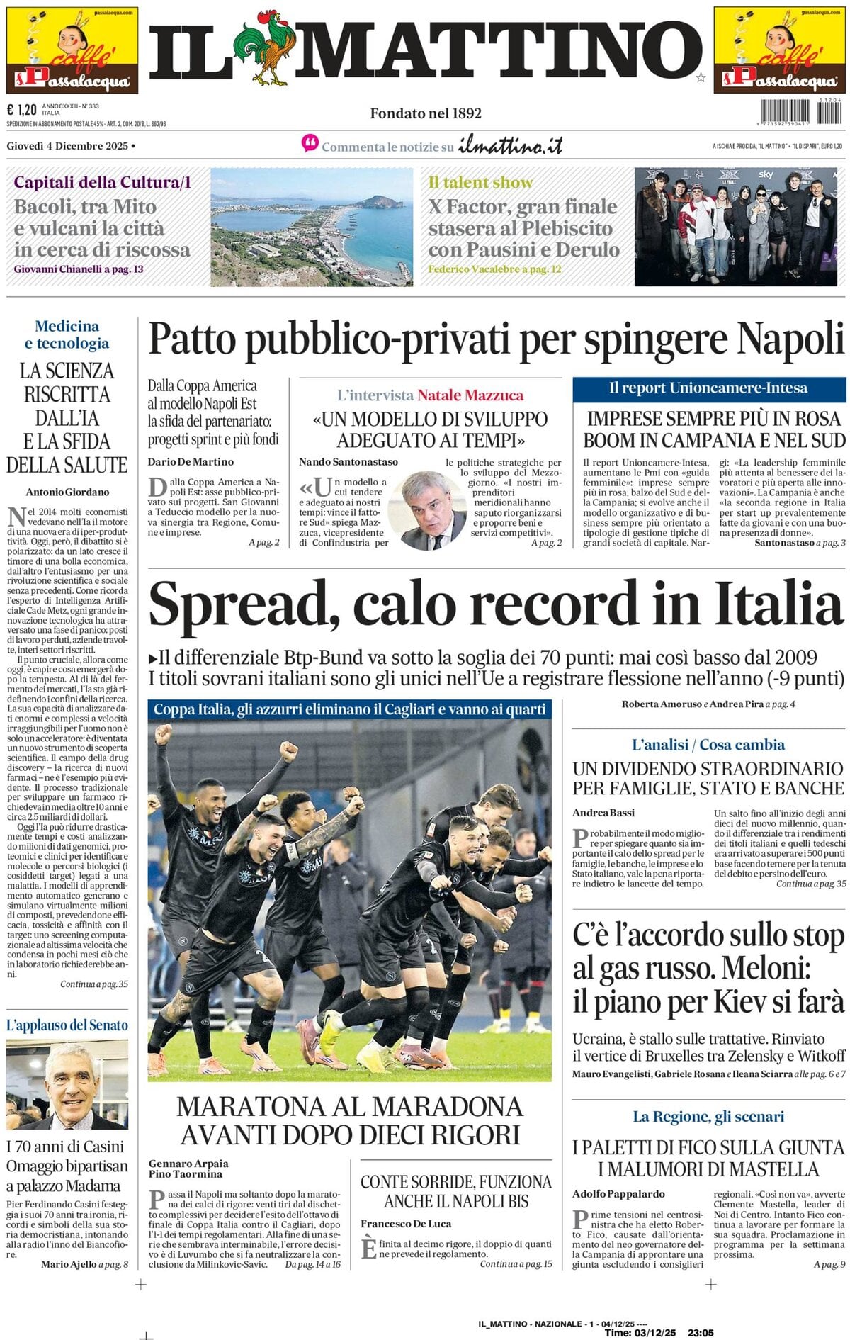 Prima Pagina Il Mattino 04/12/2025