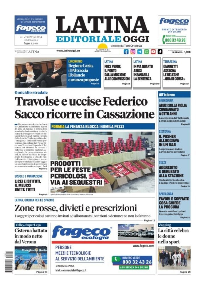 Prima Pagina Latina Editoriale Oggi 04/12/2025
