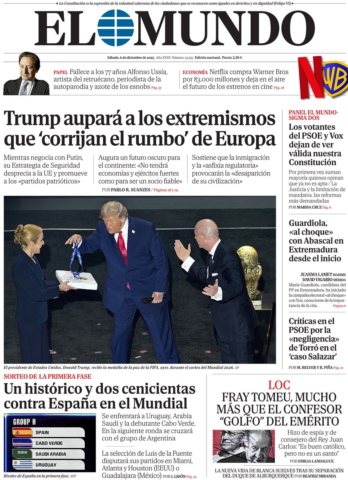 Prima Pagina El Mundo 06/12/2025