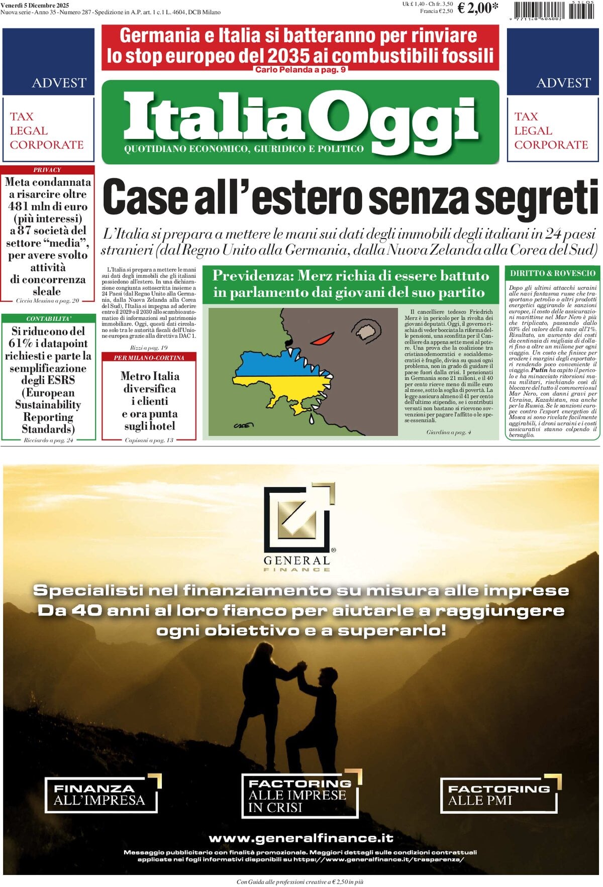 Prima Pagina ItaliaOggi 05/12/2025