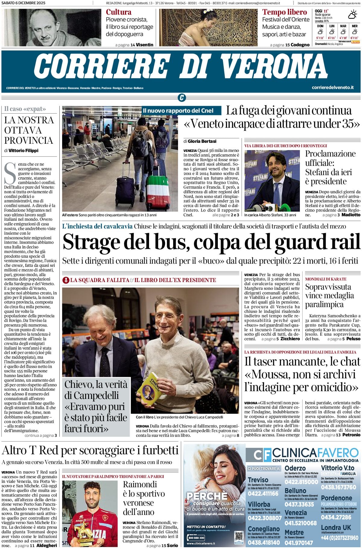 Prima Pagina Corriere di Verona 06/12/2025
