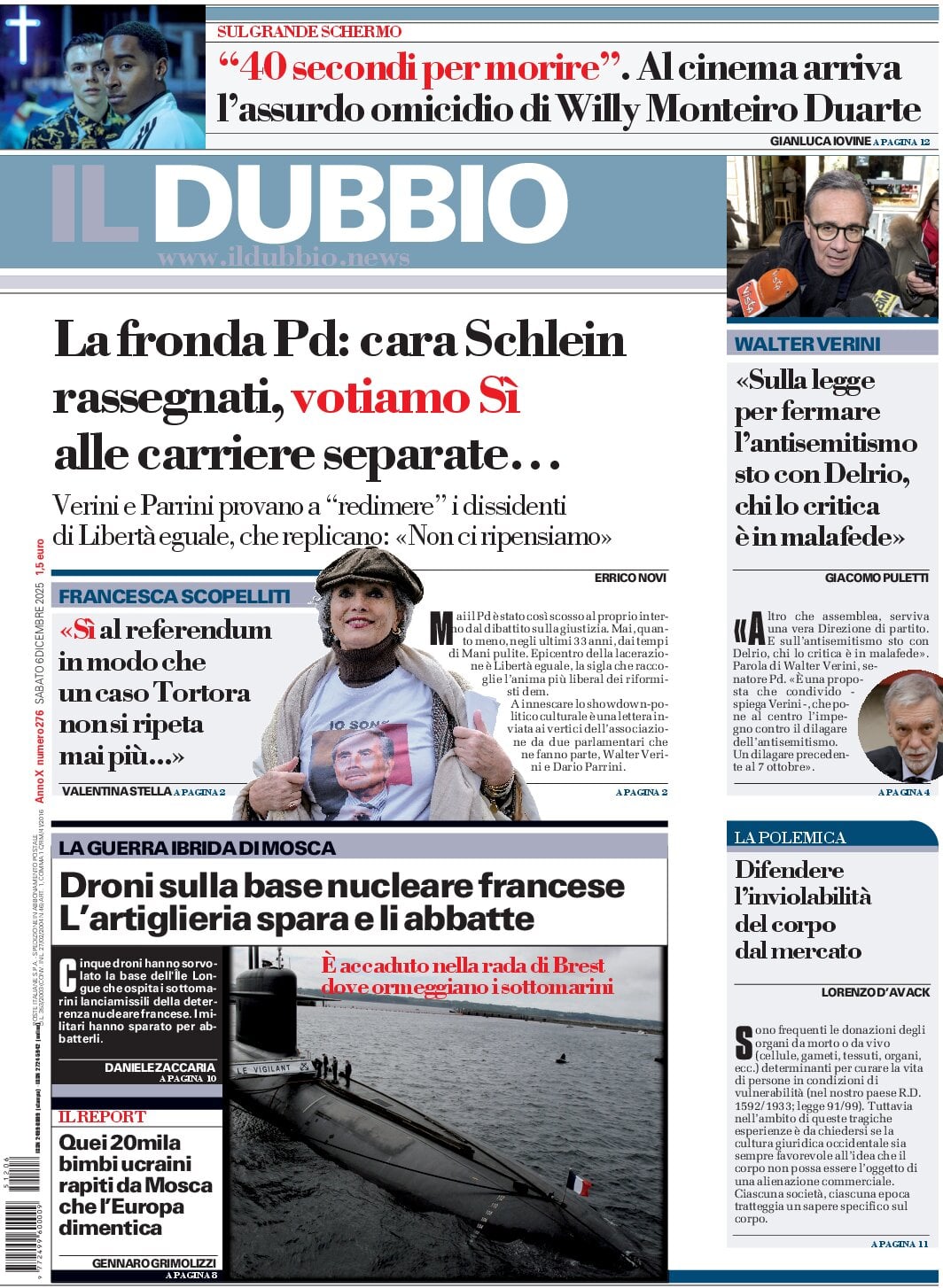 Prima Pagina Il Dubbio 06/12/2025