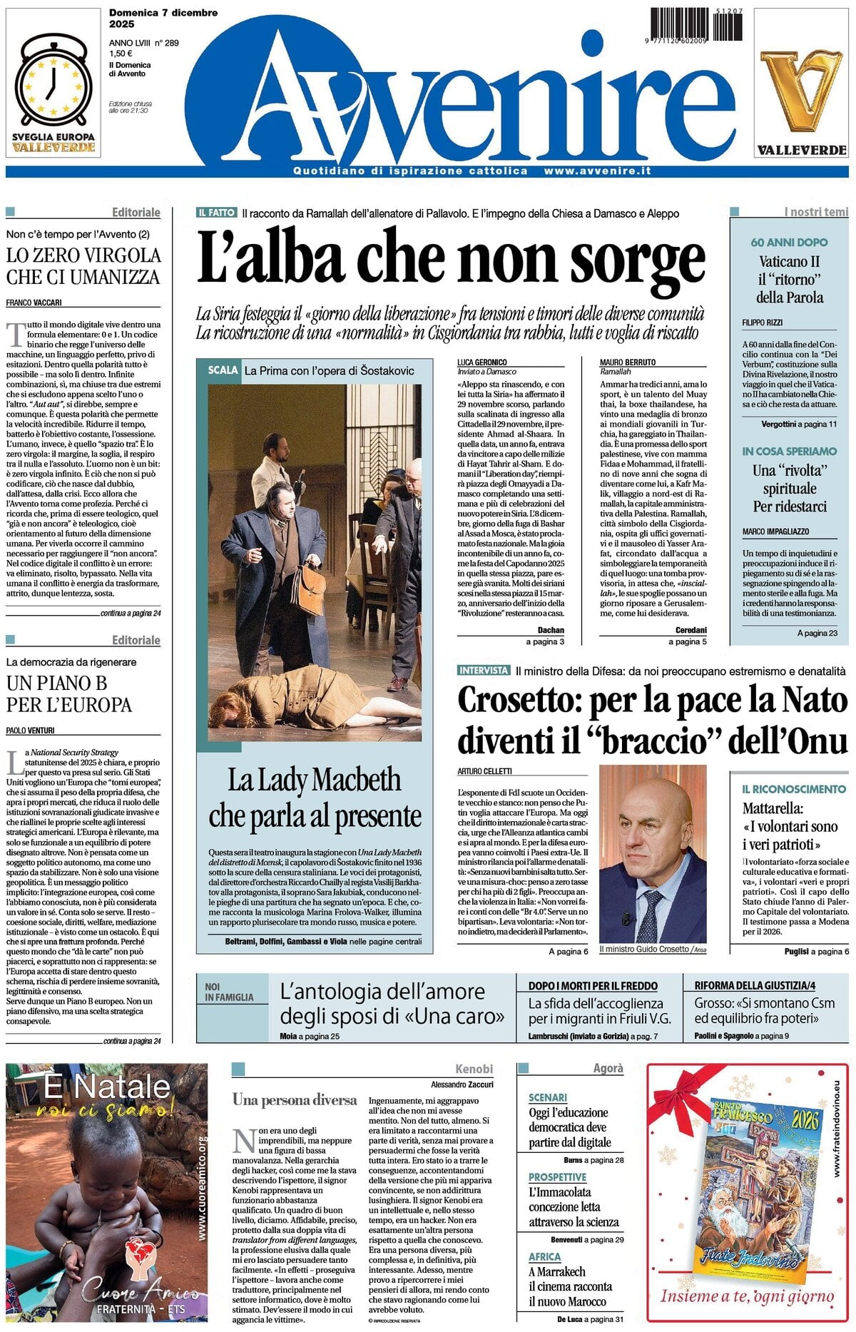 Prima Pagina Avvenire 07/12/2025