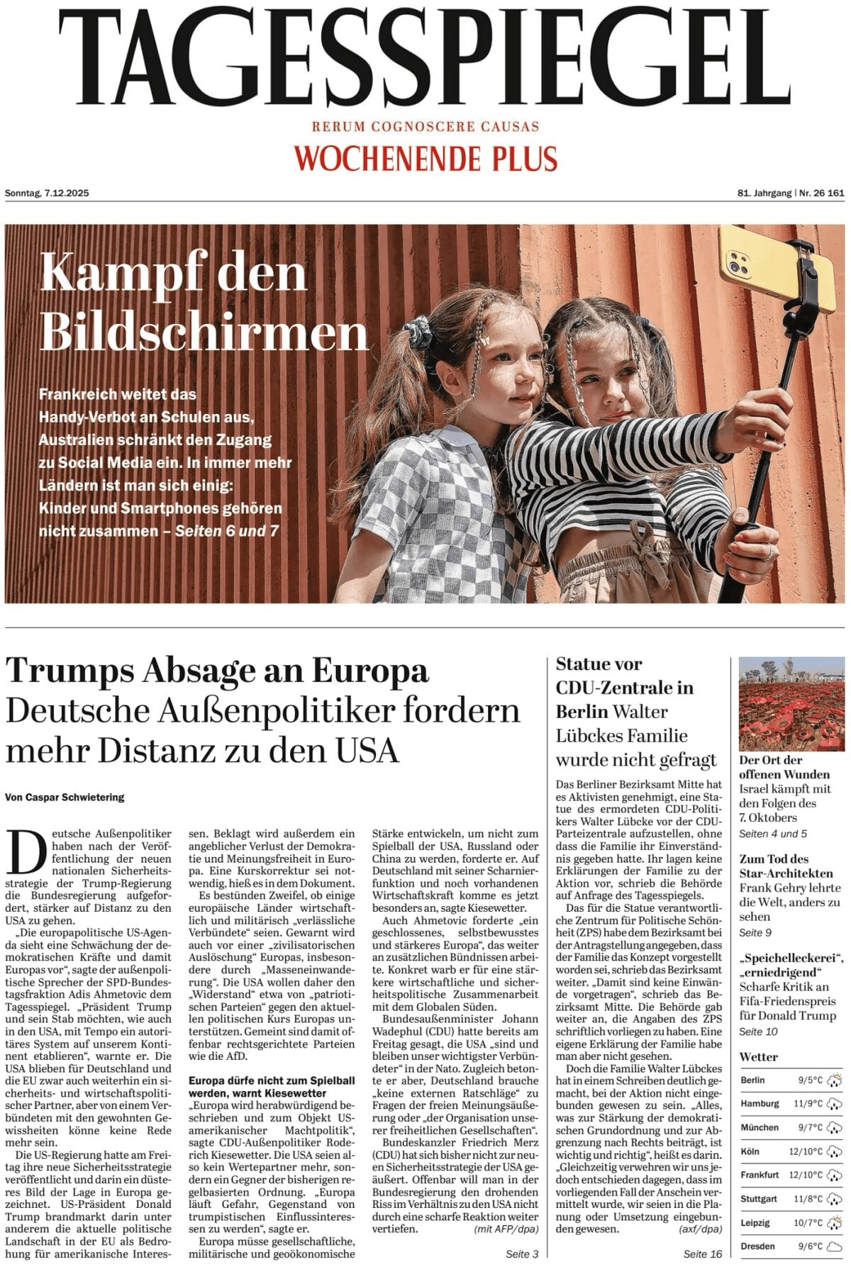 Prima Pagina Der Tagesspiegel 07/12/2025