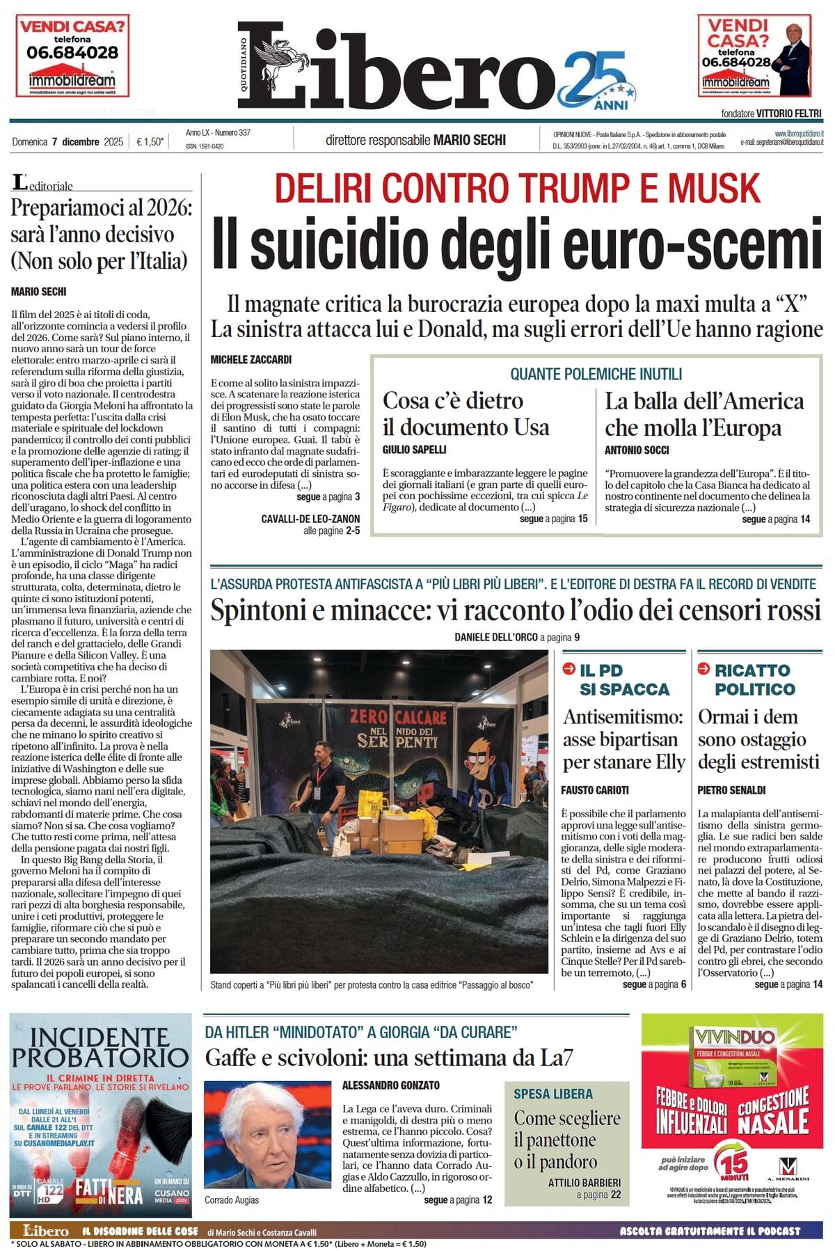 Prima Pagina Libero Quotidiano 07/12/2025