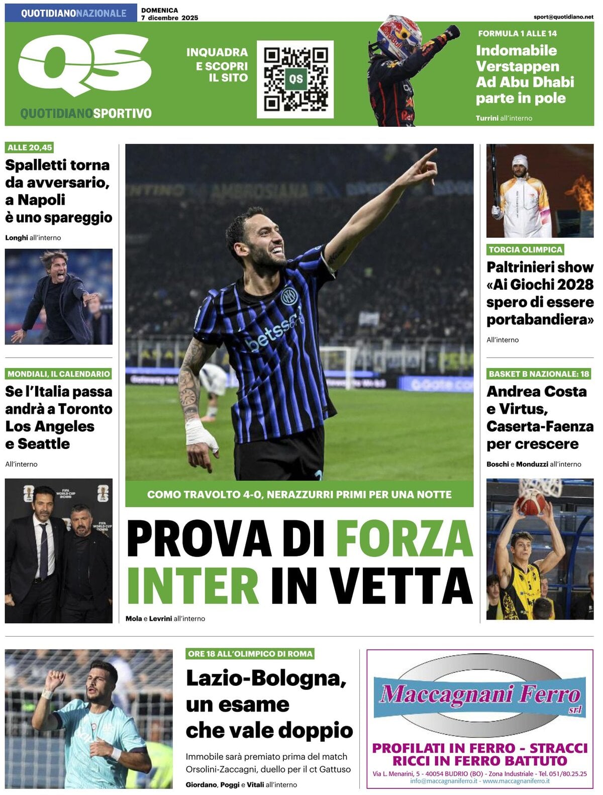 Prima Pagina QS Quotidiano Sportivo 07/12/2025