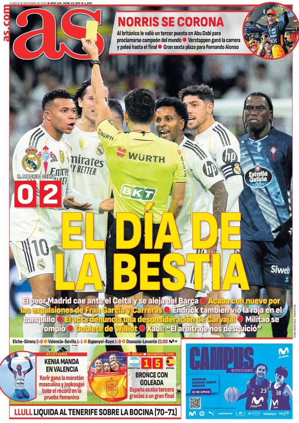 Prima Pagina AS (Madrid) 08/12/2025