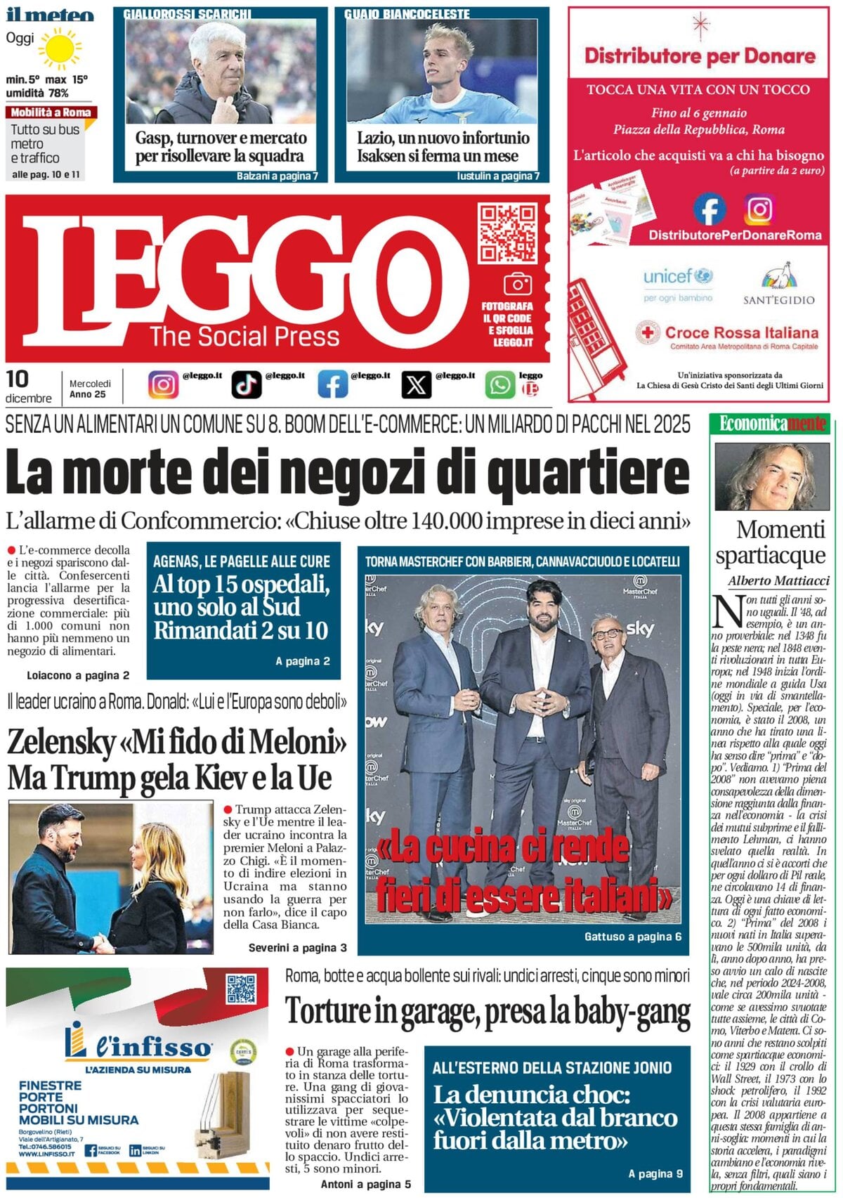 Prima Pagina Leggo (Roma) 10/12/2025