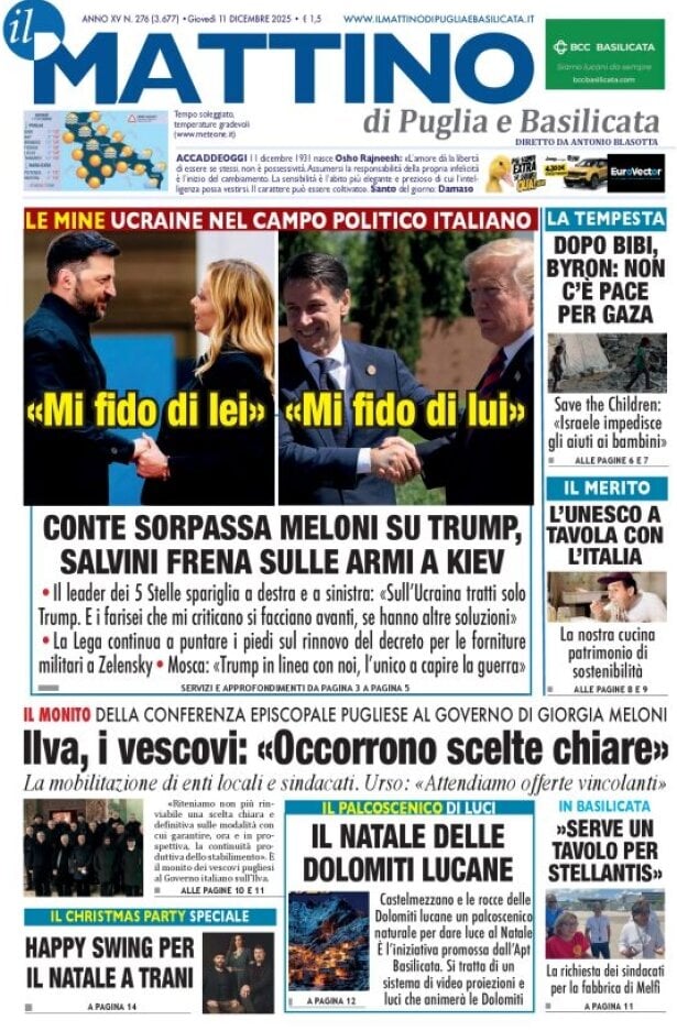 Prima Pagina Il Mattino di Puglia e Basilicata 11/12/2025