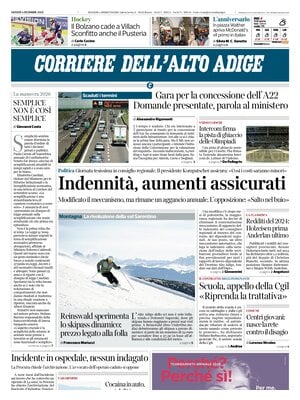 Prima Pagina "Corriere dell'Alto Adige"