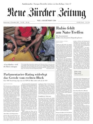 Prima Pagina "NZZ (Neue Zürcher Zeitung)"