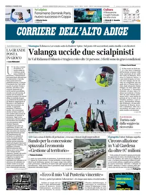 Prima Pagina "Corriere dell'Alto Adige"