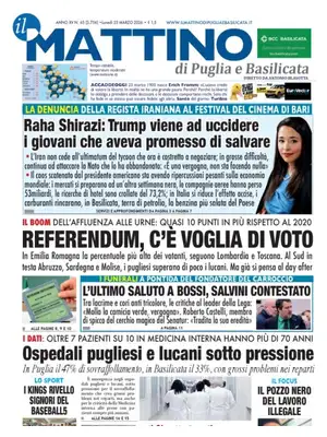 Prima Pagina "Il Mattino di Puglia e Basilicata"