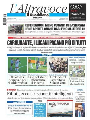 Prima Pagina "Il Quotidiano del Sud | Basilicata"