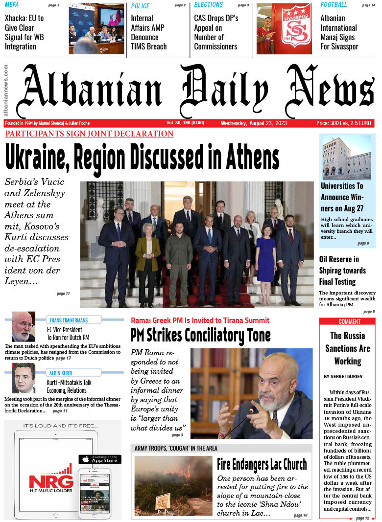 Prima Pagina Albanian Daily News 23/08/2023