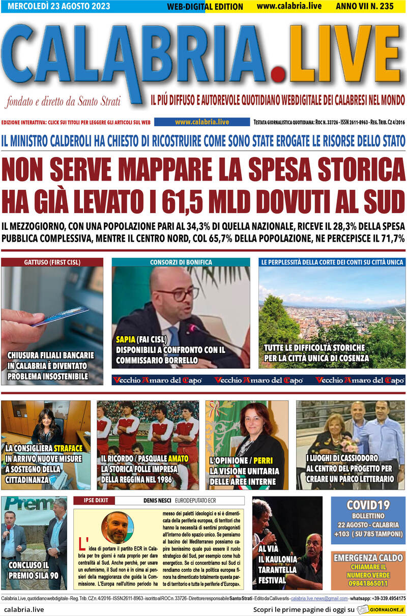 Prima Pagina Calabria Live 23/08/2023