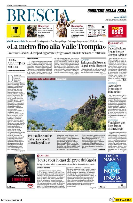Prima Pagina Corriere della Sera (Brescia) 23/08/2023