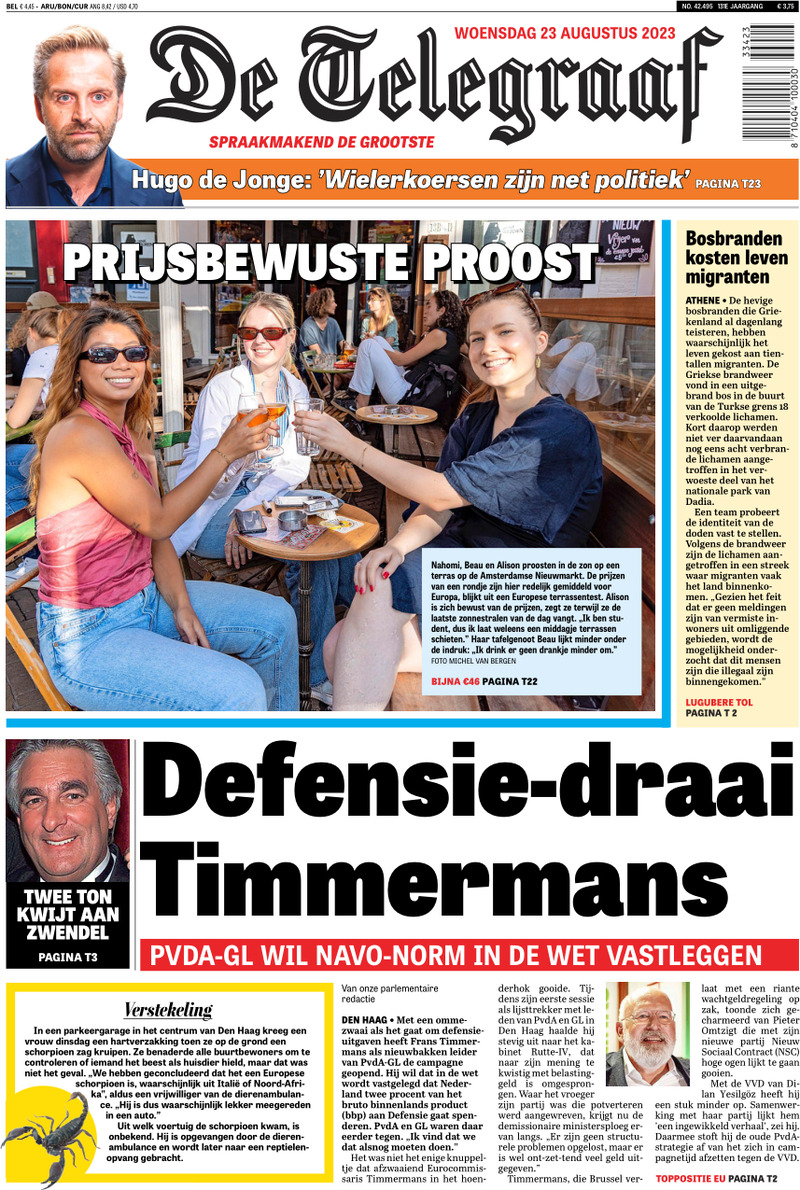 Prima Pagina De Telegraaf 23/08/2023