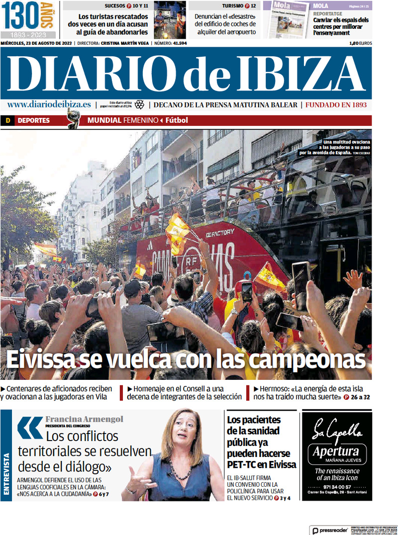 Prima Pagina Diario de Ibiza 23/08/2023