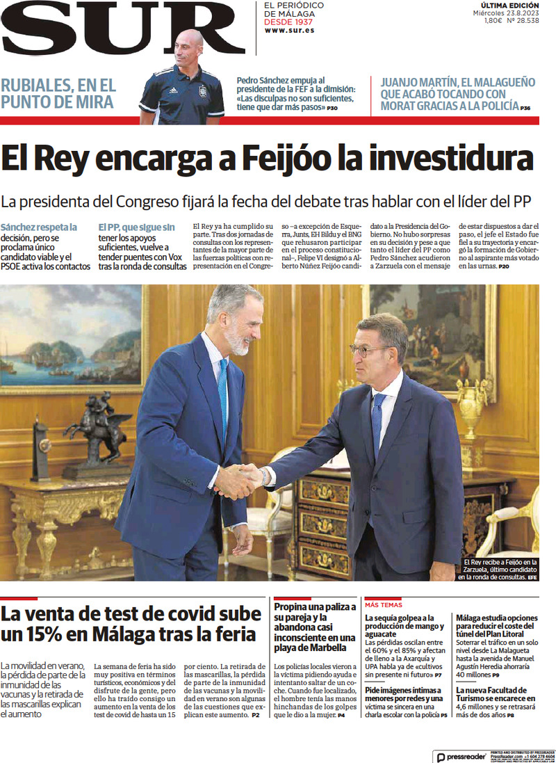 Prima Pagina Diario SUR 23/08/2023