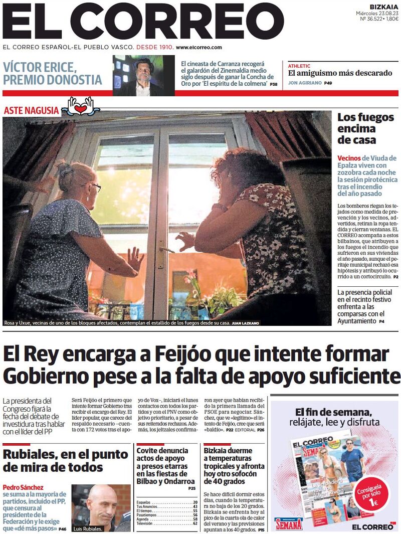 Prima Pagina El Correo 23/08/2023