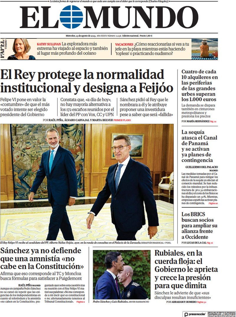 Prima Pagina El Mundo 23/08/2023