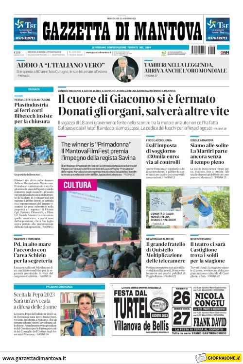 Prima Pagina Gazzetta di Mantova 23/08/2023