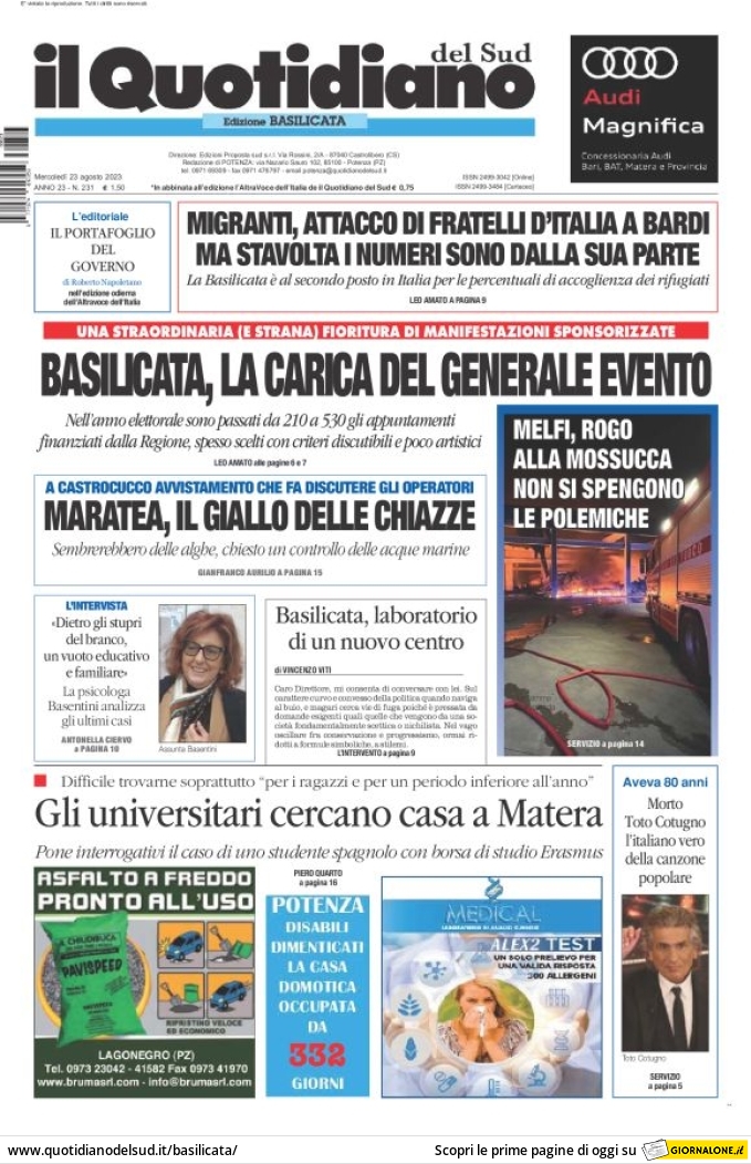 Prima Pagina Il Quotidiano del Sud (Basilicata) 23/08/2023