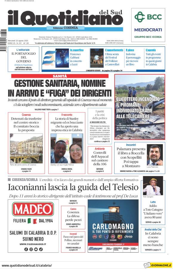 Prima Pagina Il Quotidiano del Sud (Cosenza) 23/08/2023
