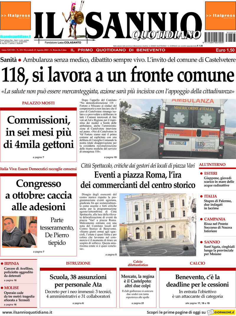 Prima Pagina Il Sannio Quotidiano 23/08/2023