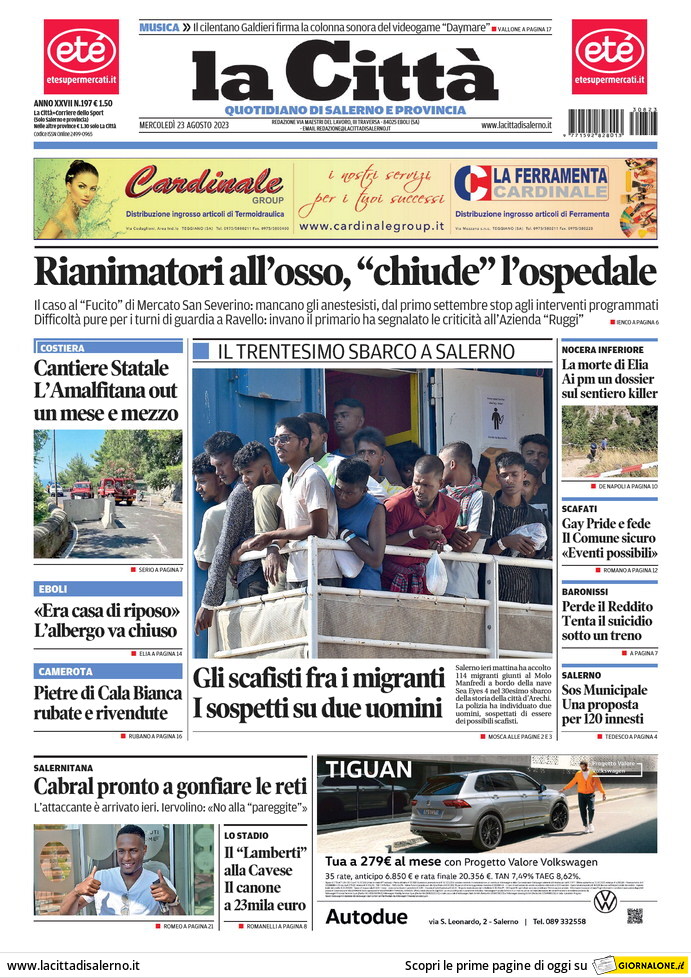 Prima Pagina La Città (Salerno) 23/08/2023