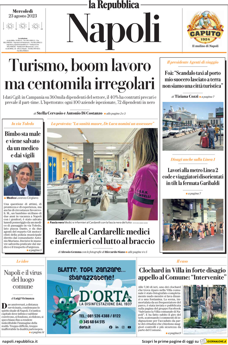 Prima Pagina La Repubblica (Napoli) 23/08/2023