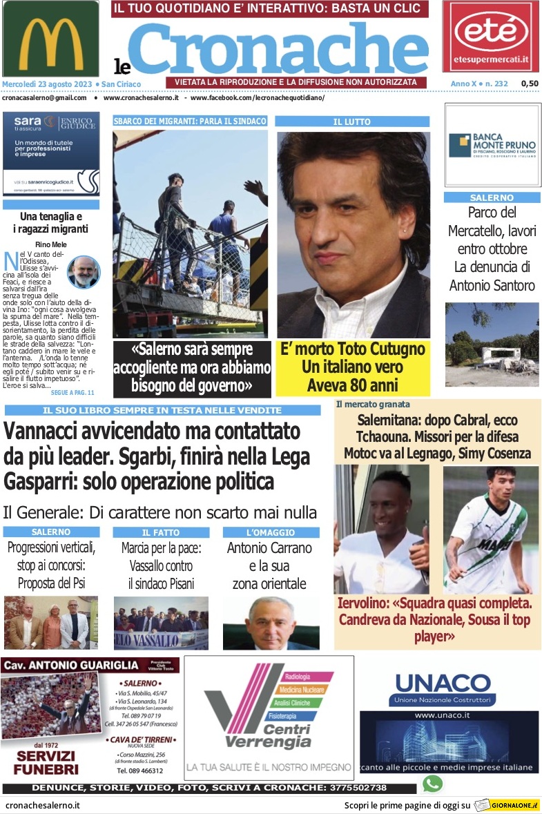 Prima Pagina Le Cronache (Salerno) 23/08/2023