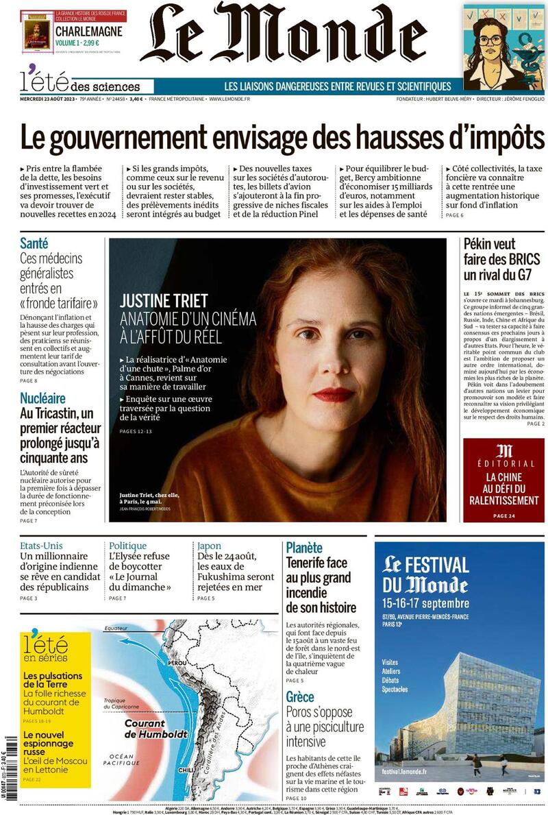 Prima Pagina Le Monde 23/08/2023