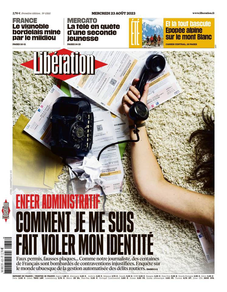 Prima Pagina Libération 23/08/2023