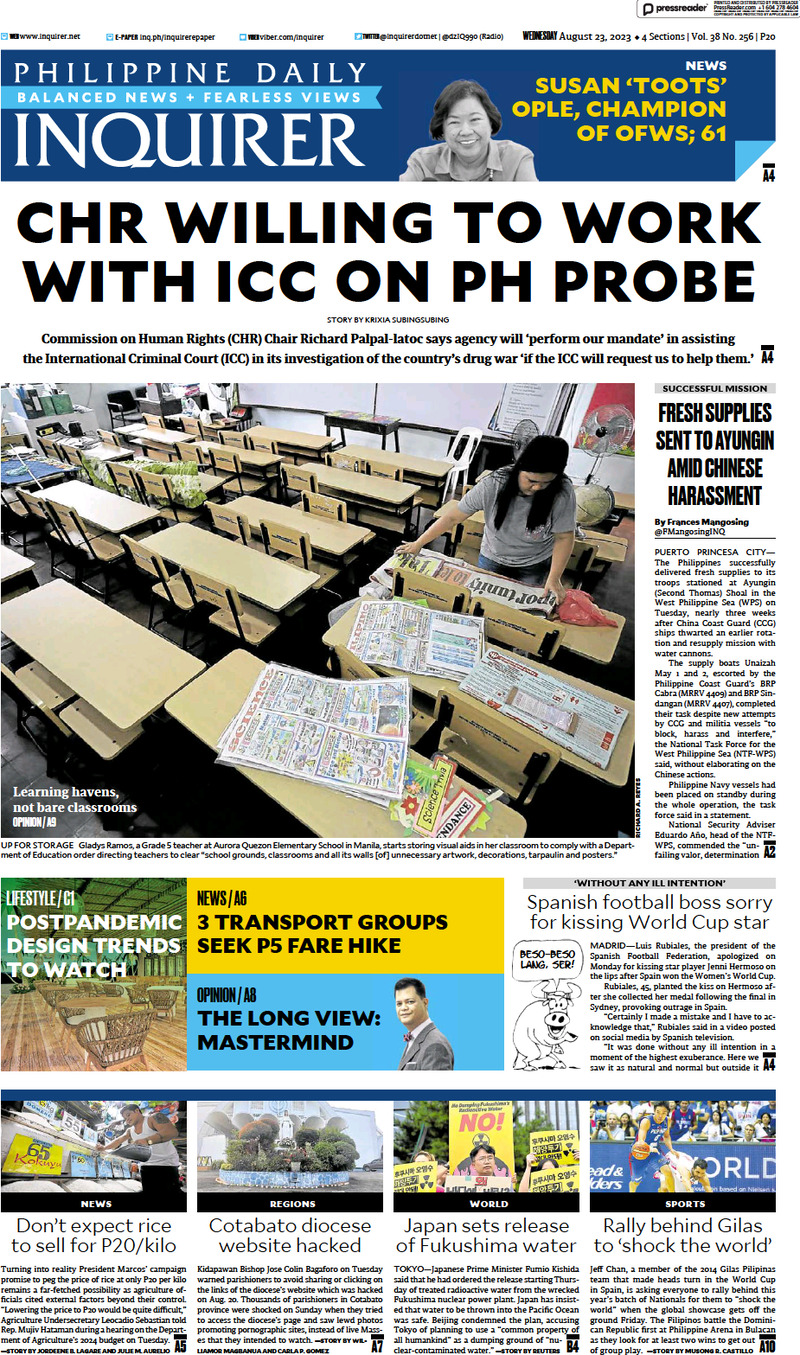 Prima Pagina Philippine Daily Inquirer 23/08/2023