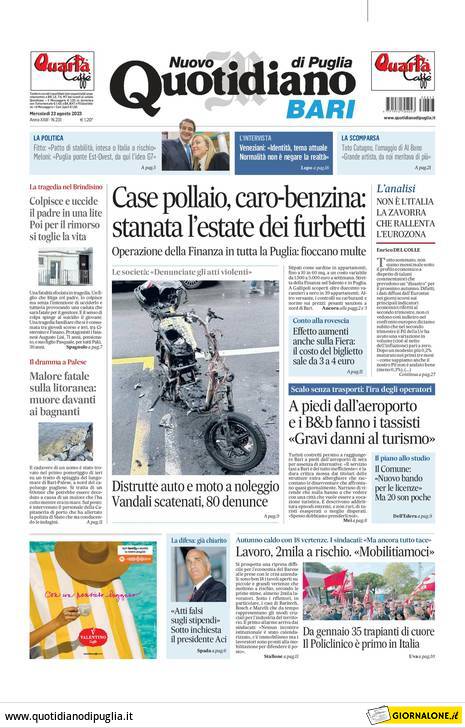 Prima Pagina Nuovo Quotidiano di Puglia (Bari) 23/08/2023