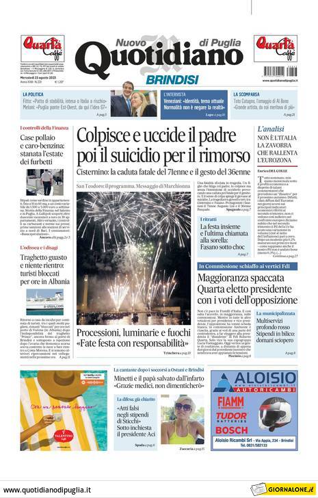 Prima Pagina Nuovo Quotidiano di Puglia (Brindisi) 23/08/2023