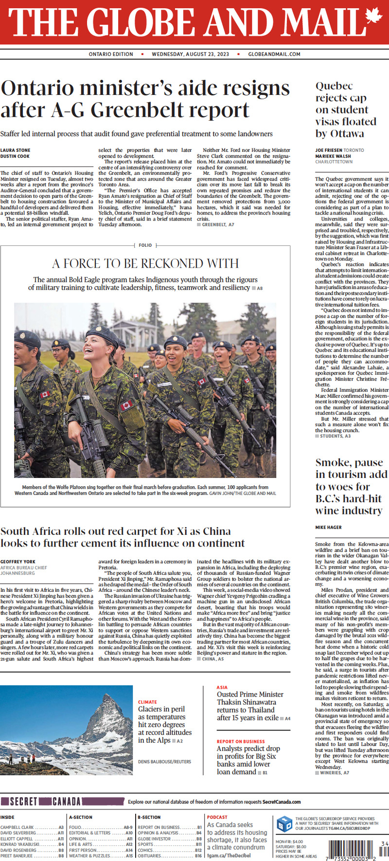 Prima Pagina The Globe and Mail 23/08/2023