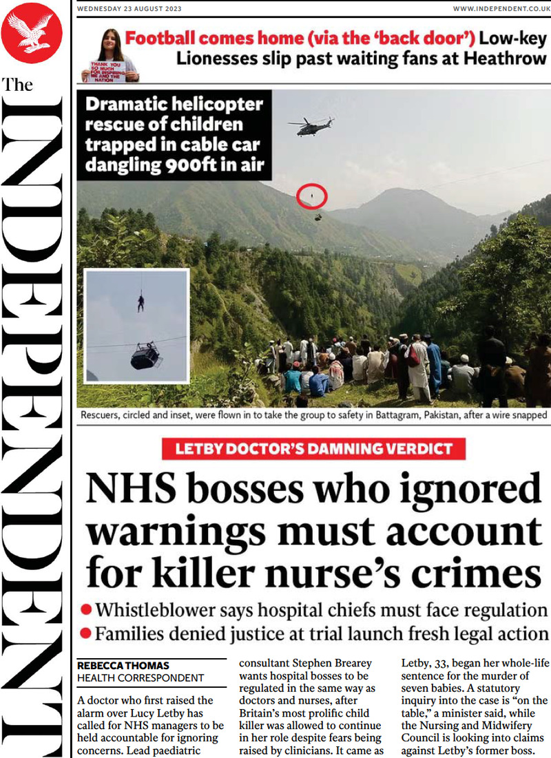 Prima Pagina The Independent 23/08/2023
