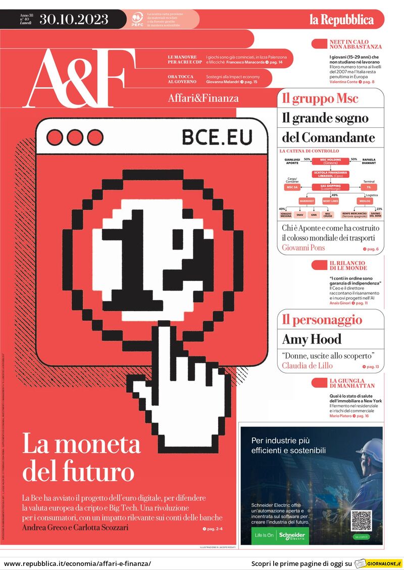 Copertina Affari & Finanza (la Repubblica) 30/10/2023
